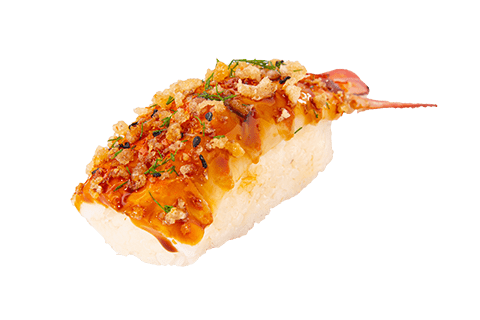 Une pièce de nigiri, crevette satay