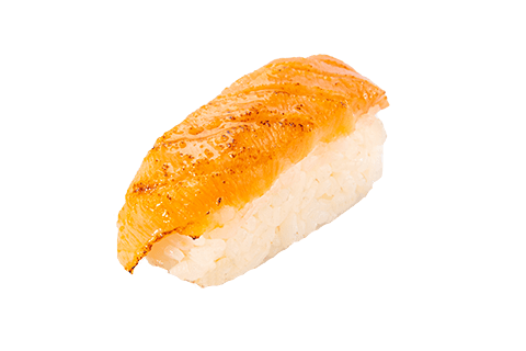 Une pièce de nigiri, saumon braisé